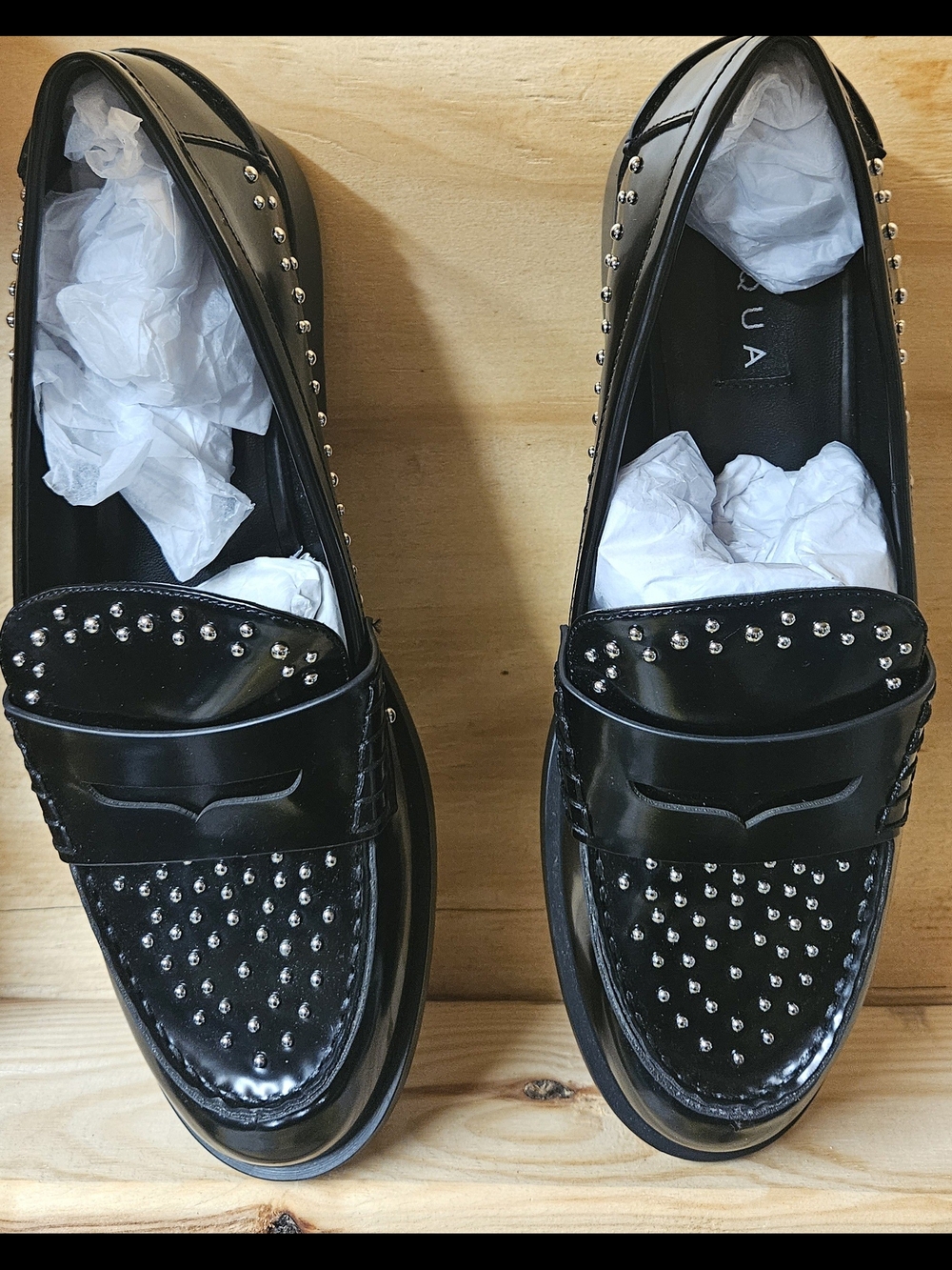Aqua Black Studded Penny Loafers